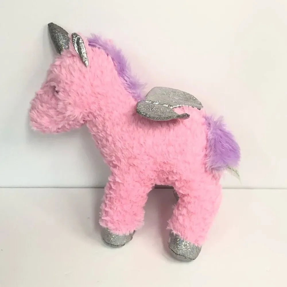homerbest pink‎ fluffy unicorn purple mane silver shiny sparkly wings horn 11”